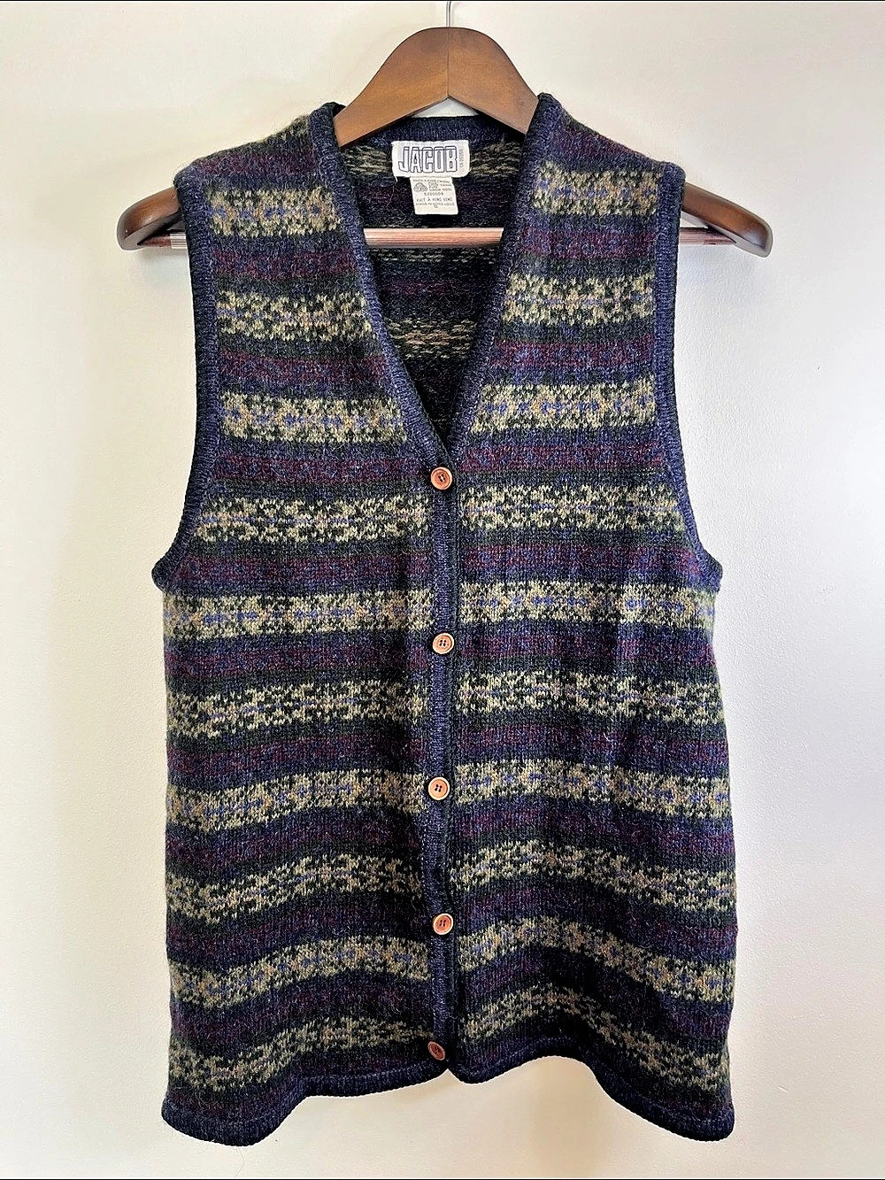 JACOB Wool Striped Sweater Vest in Blue & Green Size Small